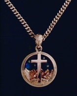 Starry night, gold cross pendant